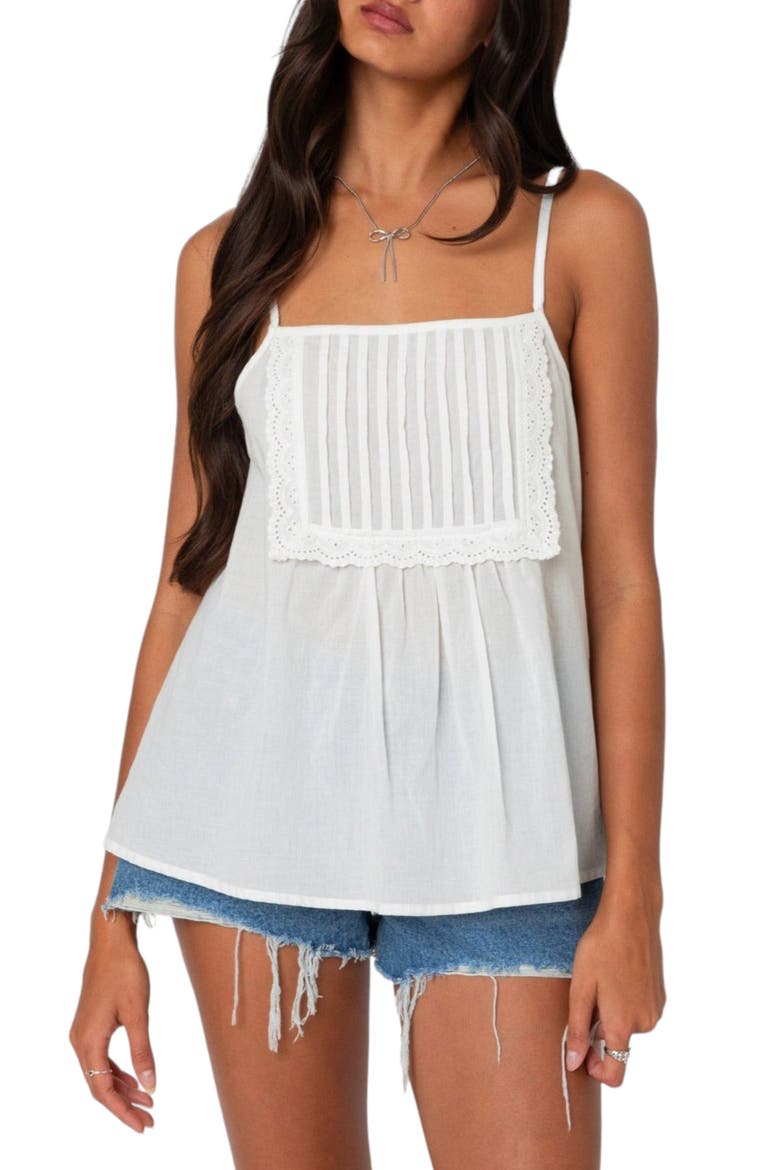 Eyelet Trim Pintuck Bib Camisole, Main, color, WHITE