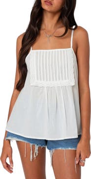 EDIKTED Eyelet Trim Pintuck Bib Camisole