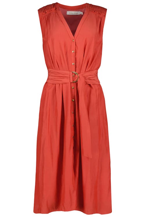 Bishop + Young Satin Belted Dress In Hibiscus In Red