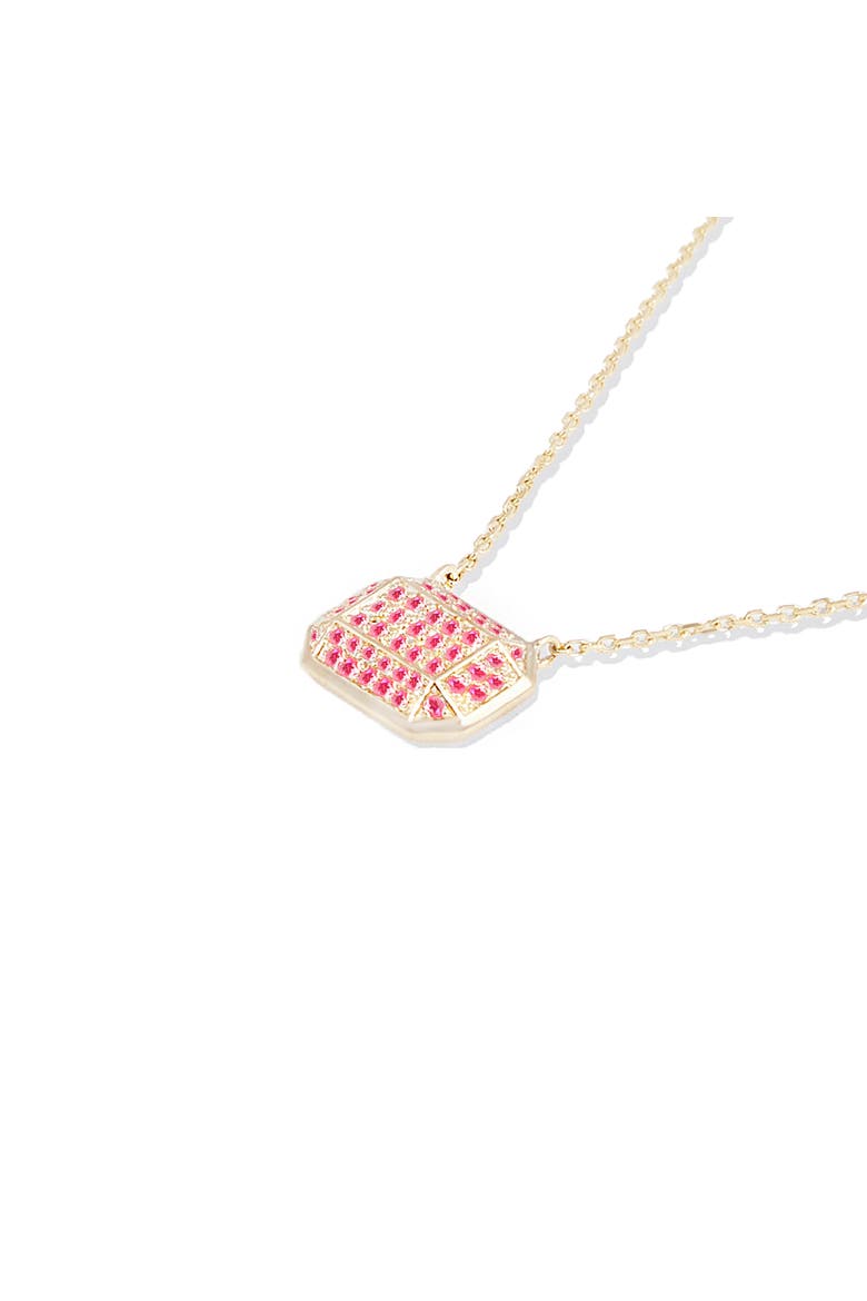 Spark Emerald Cut Charm Necklace, Alternate, color, Pink Sapphire-Gold