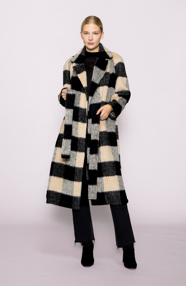MELLODAY Buffalo Plaid Fuzzy Trench Coat, Alternate, color, Taupe Black Buffalo
