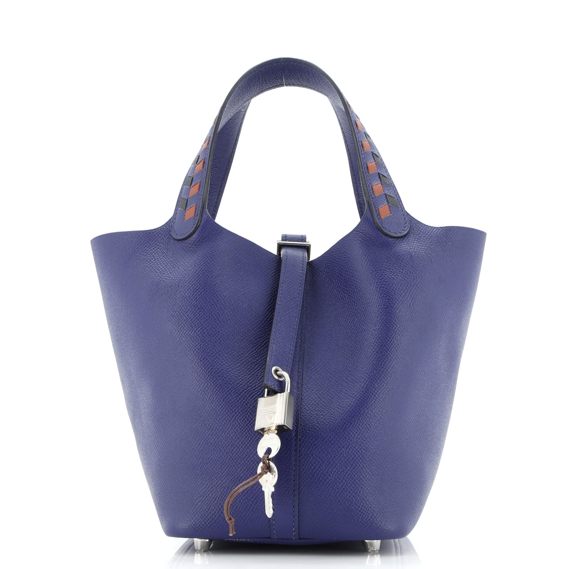 Pre-Owned Hermes Picotin Lock Bag Tressage Epsom PM, Main, color, Bleu Encre/Noir/Brique