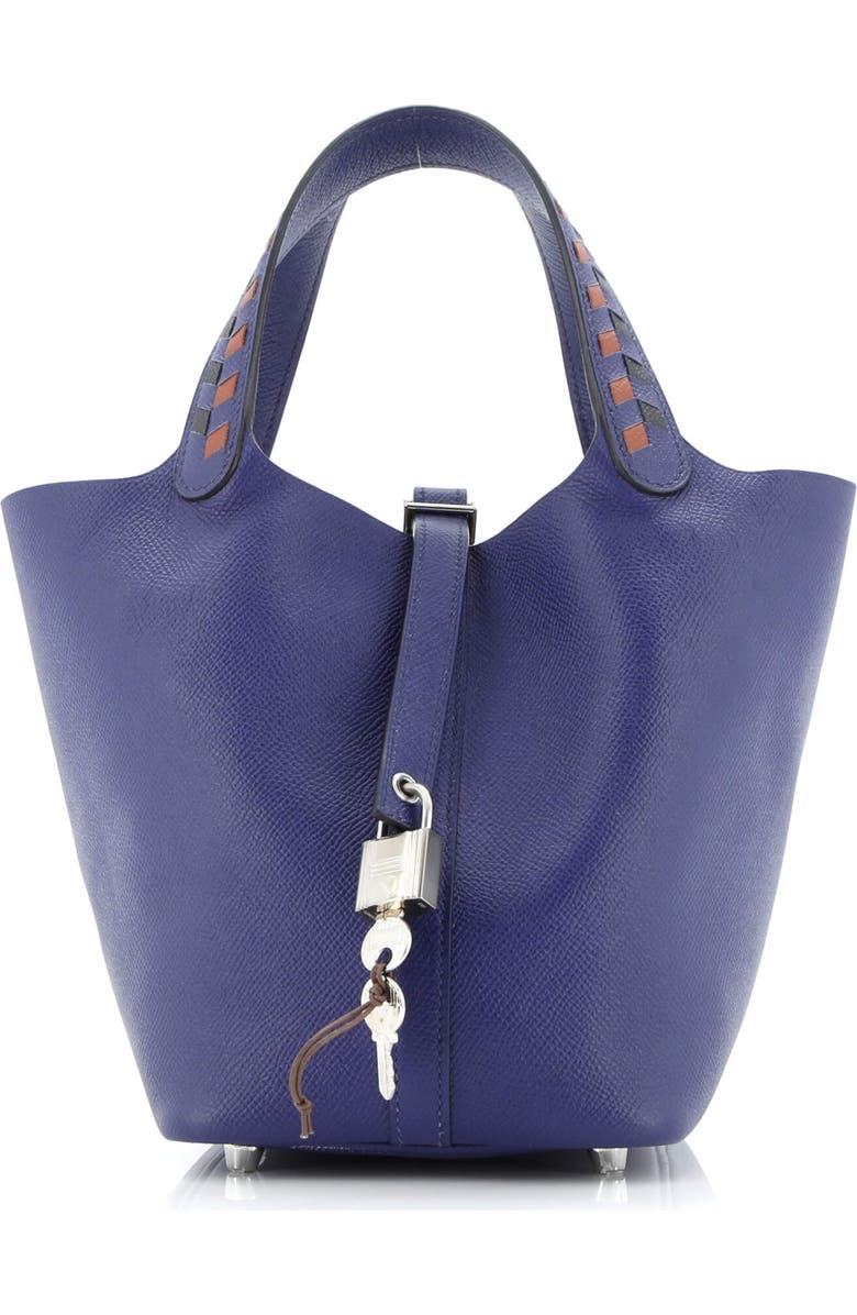 Pre-Owned Hermes Picotin Lock Bag Tressage Epsom PM, Main, color, Bleu Encre/Noir/Brique