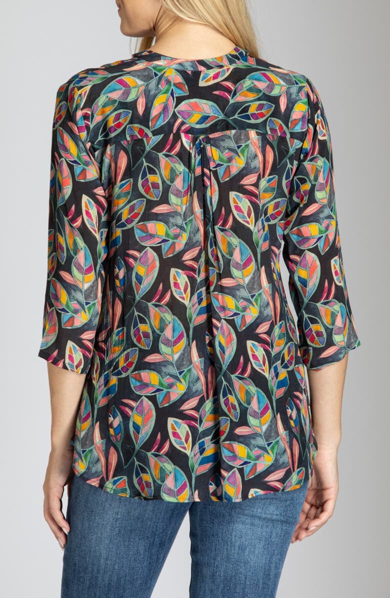 APNY Print Tassel Split Neck Chiffon Top, Alternate, color, Black Leaves Multi