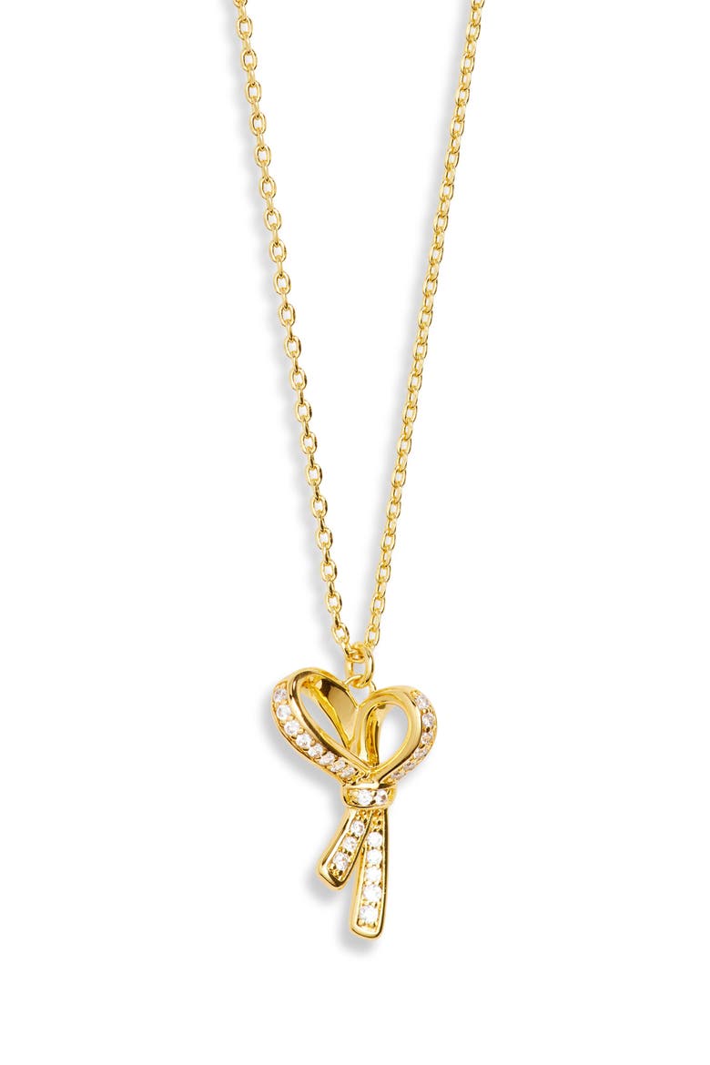 pavé bow pendant necklace, Main, color, CLEAR/ GOLD