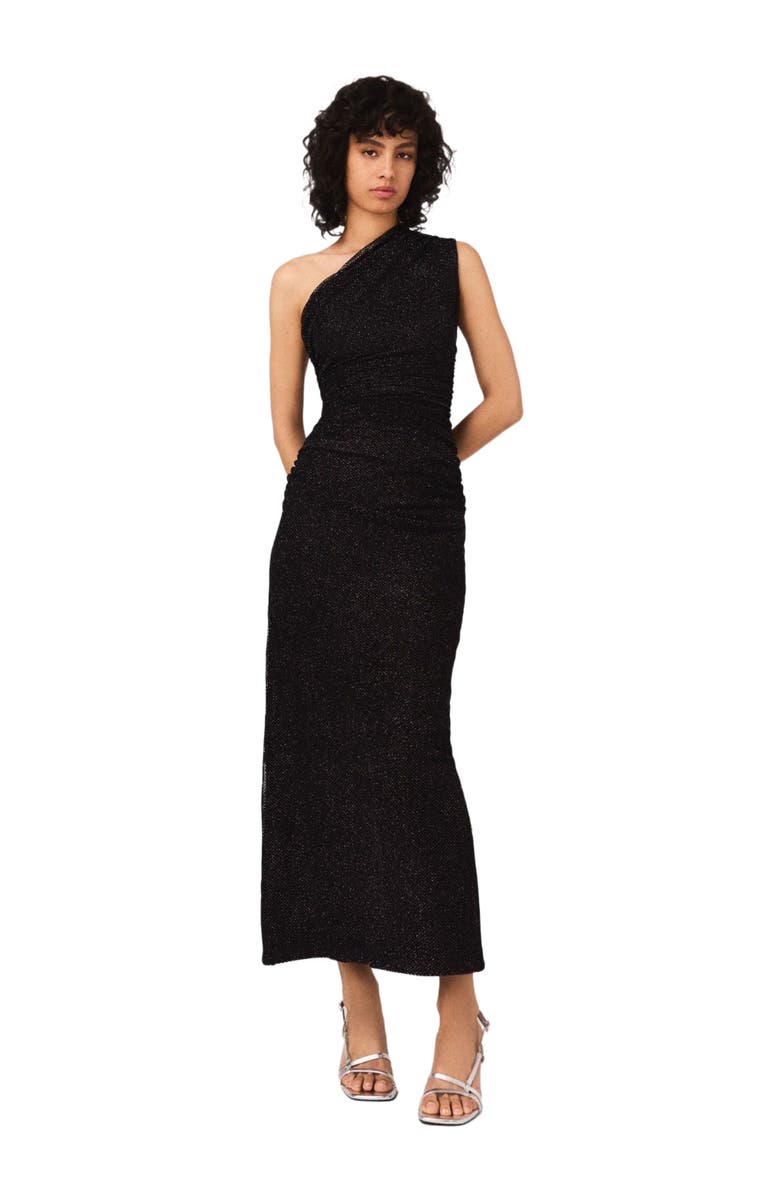 maje Asymmetric rhinestone knit dress, Main, color, 