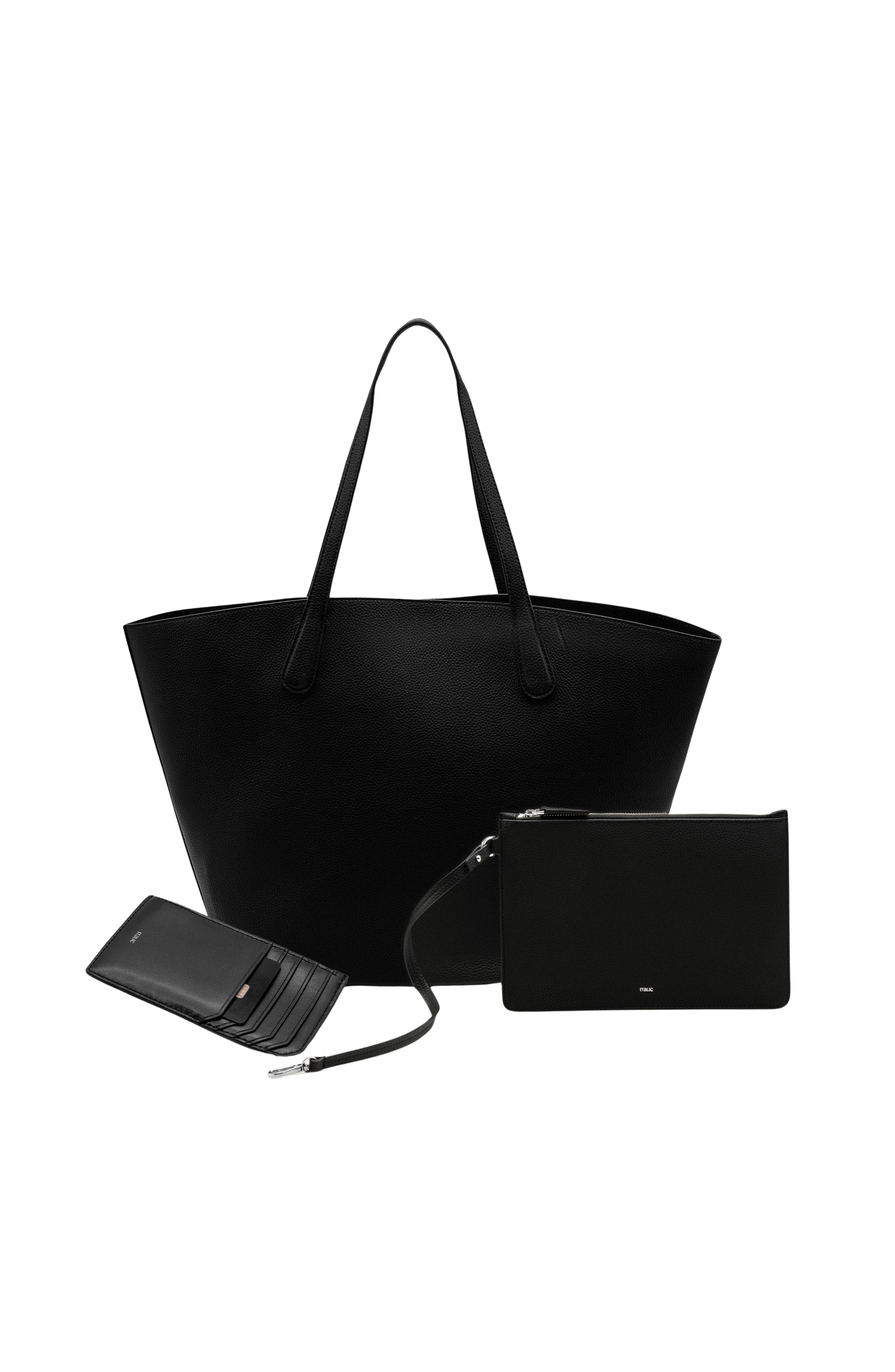 Italic Sienna Leather Tote and Albee Leather Card Holder Bundle, Main, color, Black