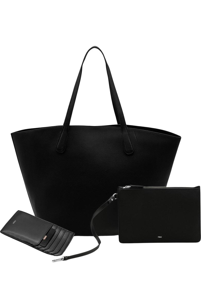 Italic Sienna Leather Tote and Albee Leather Card Holder Bundle, Main, color, Black