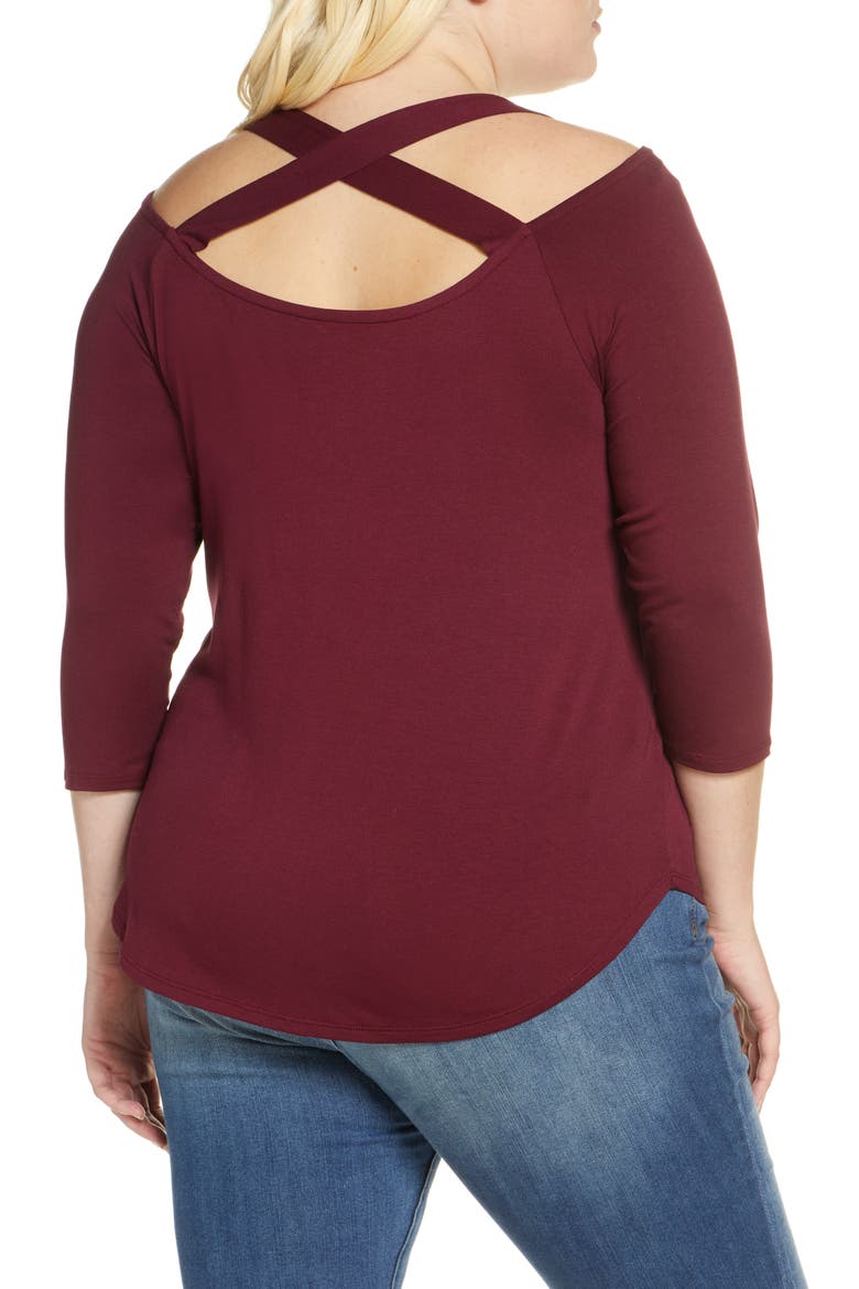 Cross Strap Top, Alternate, color, DARK BURGUNDY
