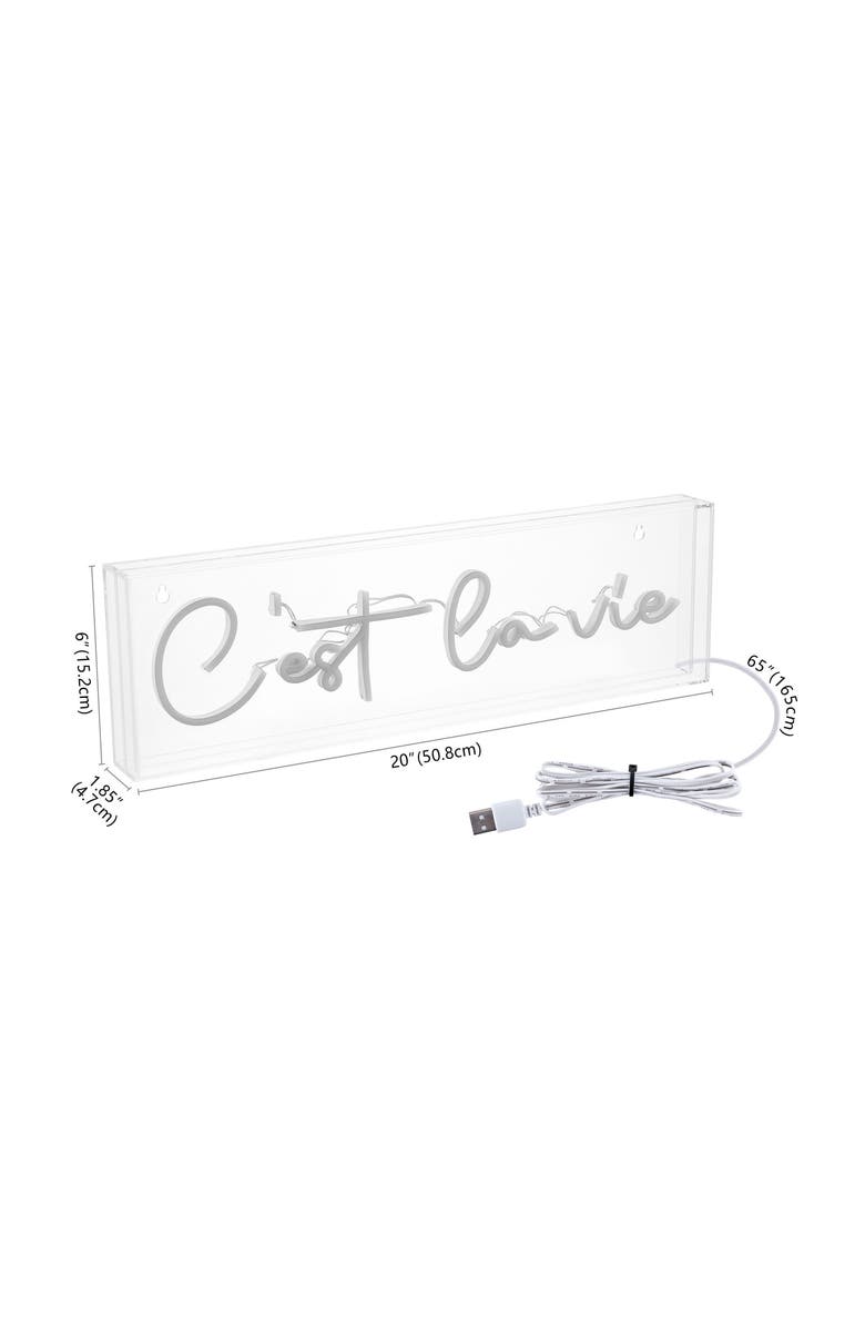 JONATHAN Y C'est La Vie 20" X 6" Contemporary Glam Acrylic Box USB Operated LED Neon Light, White, Alternate, color, White