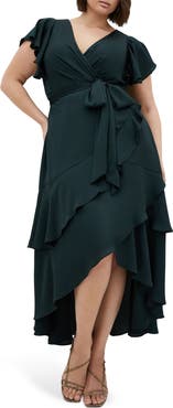 City Chic Jen Ruffle Faux Wrap Satin Dress