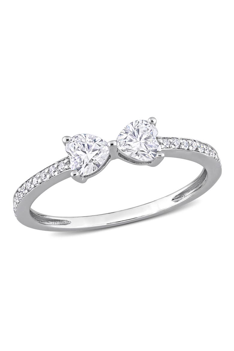 Moissanite Duo Heart Ring, Main, color, Sterling Silver