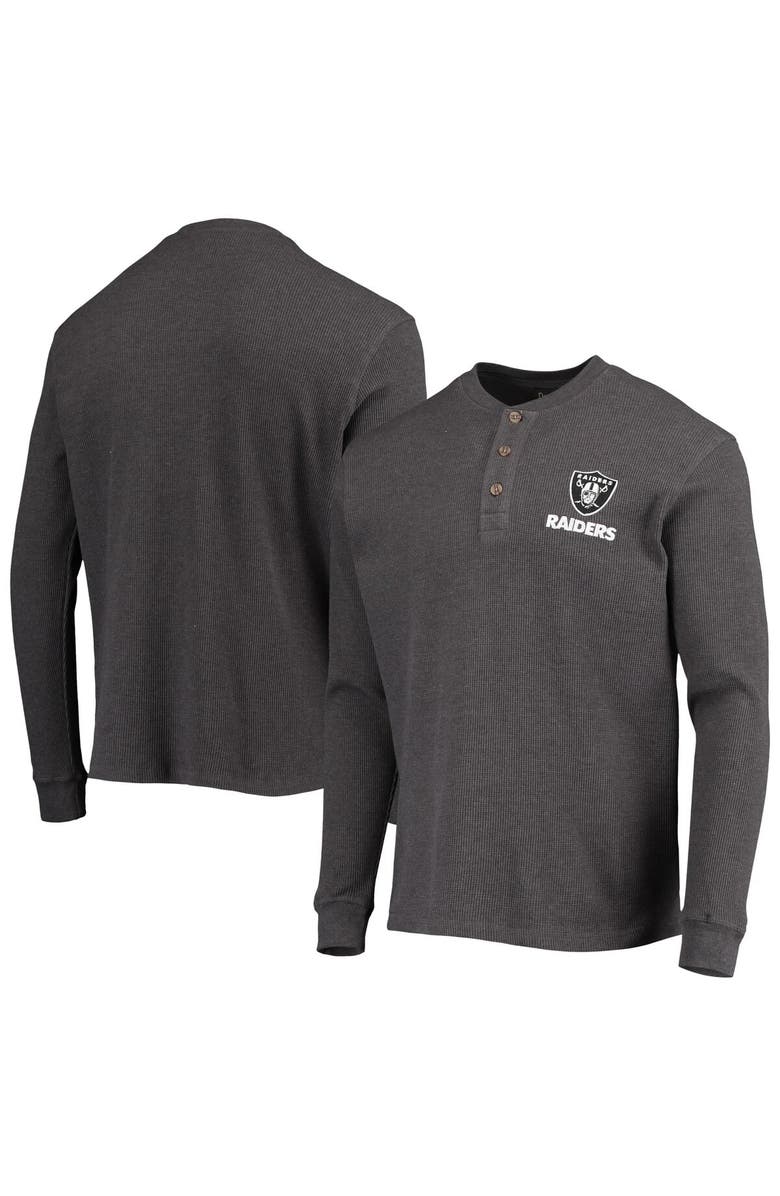 DUNBROOKE Men's Dunbrooke Heathered Gray Las Vegas Raiders Logo Maverick Thermal Henley Long Sleeve T-Shirt, Main, color, 