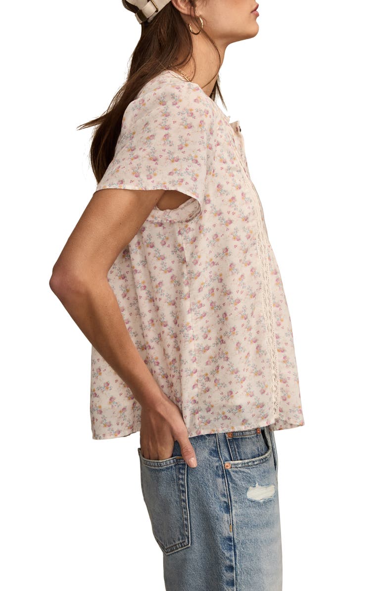 Lucky Brand Pintuck Lace Trim Cotton Peasant Top, Alternate, color,