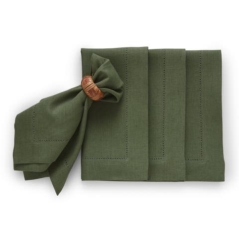Linen Dinner Napkins Set of 4, 20 x 20 Inch for Dining Table, Holiday and Everyday Table Decor - Medium Weight Hemstitch
