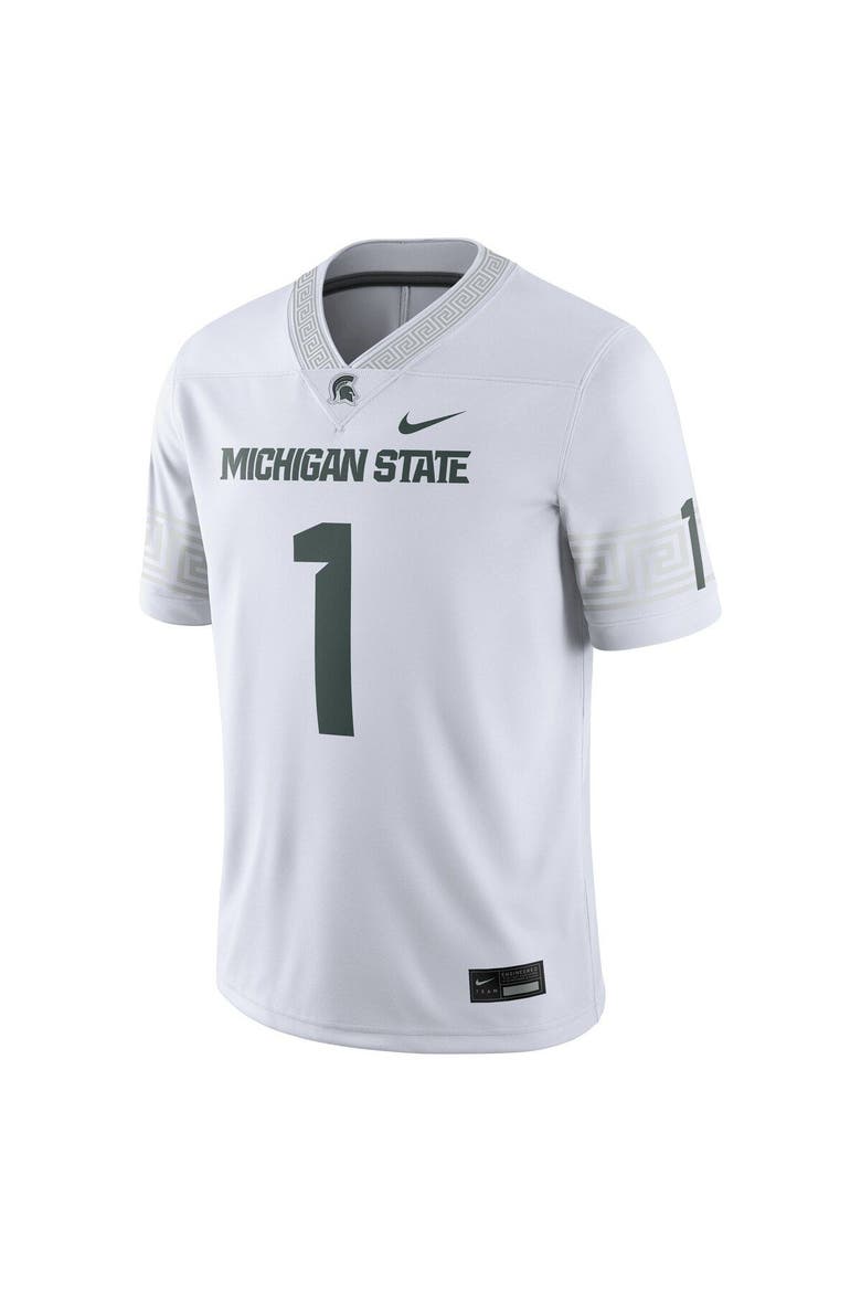 Men's Nike #1 White Michigan State Spartans Football Game Jersey, Alternate, color, White