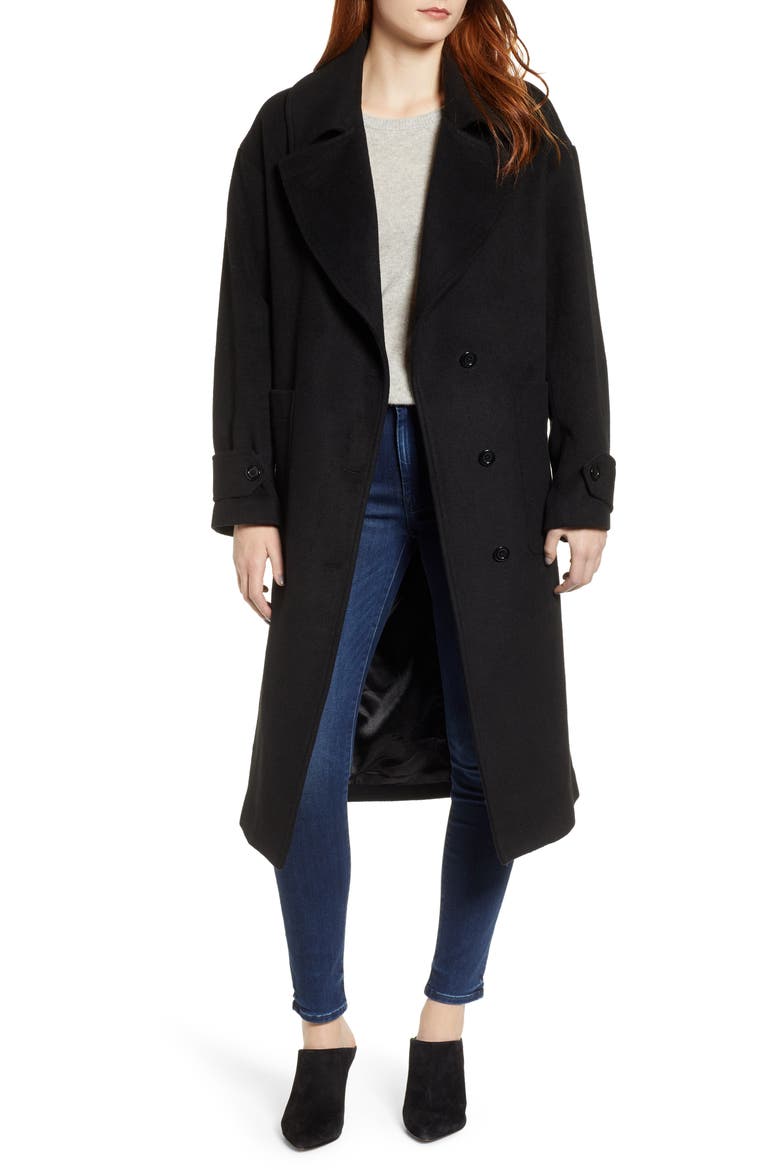 Drop Shoulder Wool Blend Coat, Main, color, BLACK