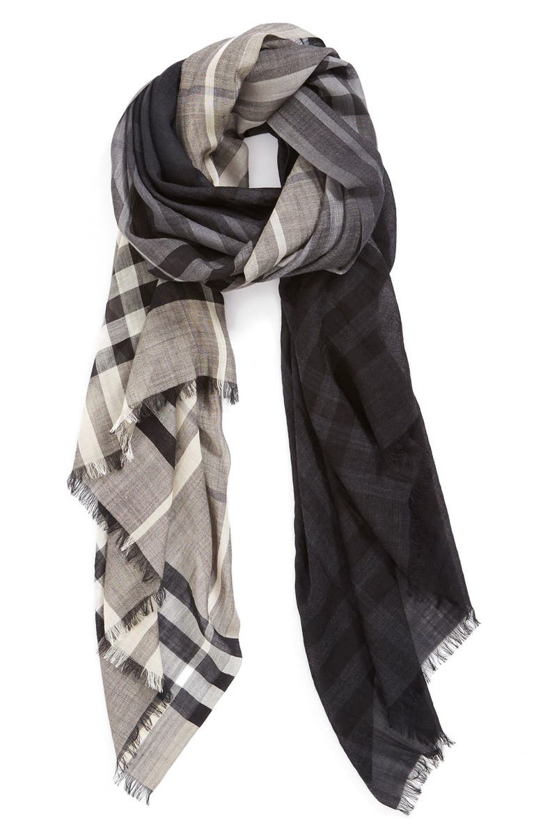 Burberry Ombré Check Wool & Silk Scarf, Main, color, 