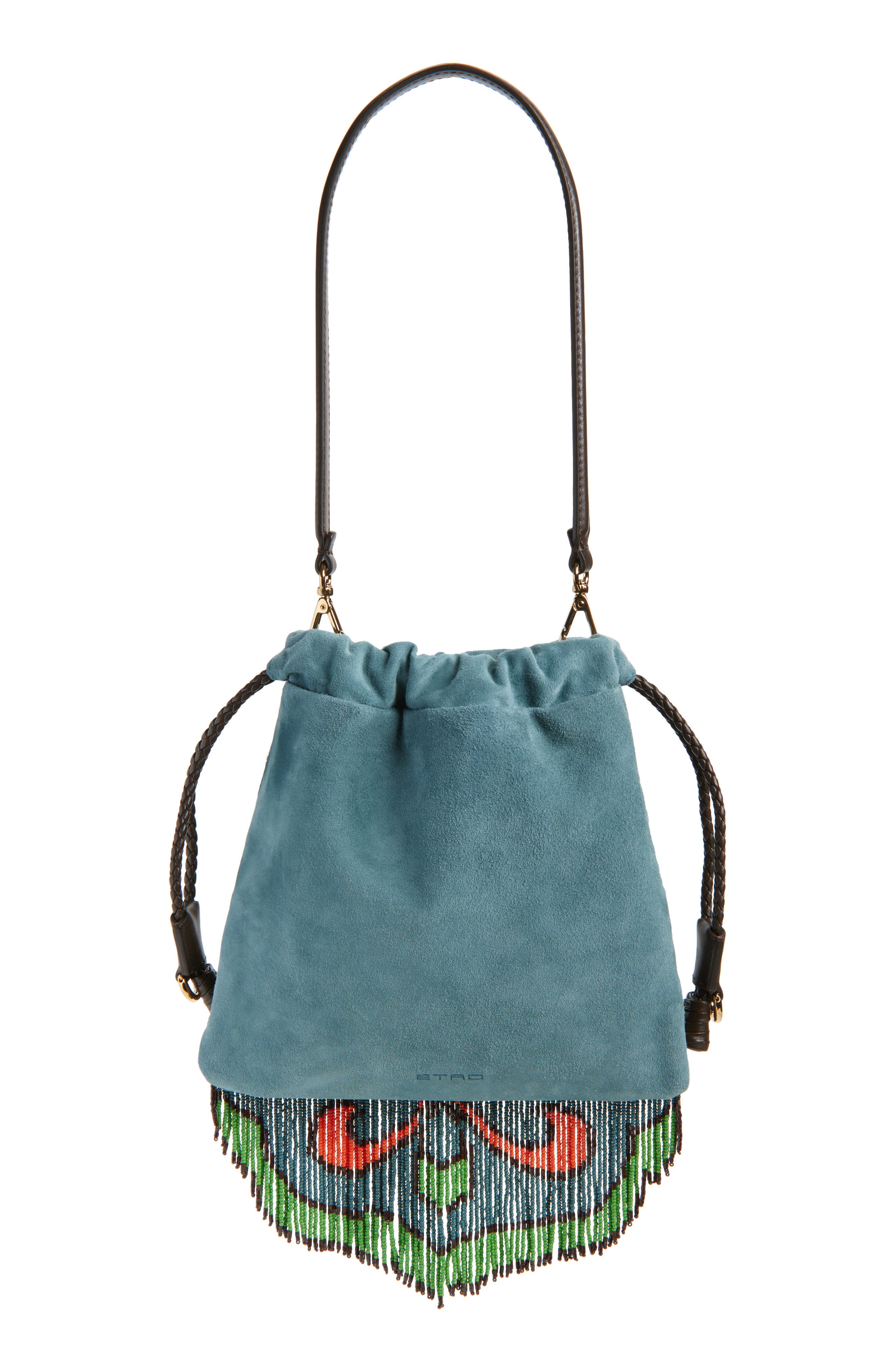 Etro Kalispera Beaded Fringe Suede Shoulder Bag, Alternate, color, Rosa Antico