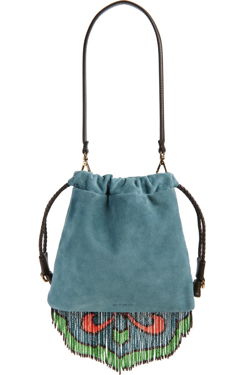 Etro Kalispera Beaded Fringe Suede Shoulder Bag, Alternate, color, Rosa Antico