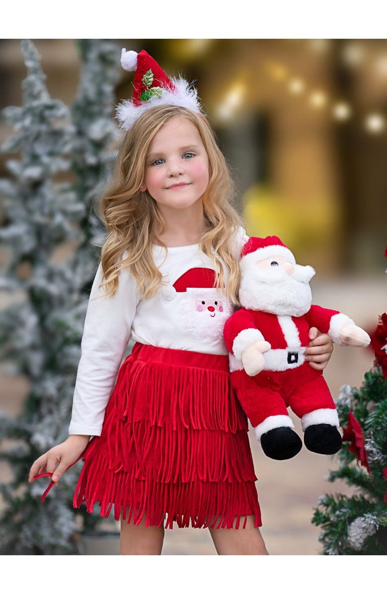 Mia Belle Girls Fabulous Santa Long Sleeve Top and Red Skirt Set, Alternate, color, Red