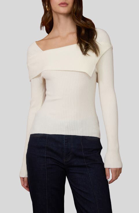 Asymmetric Long Sleeve Ribbed Sweater