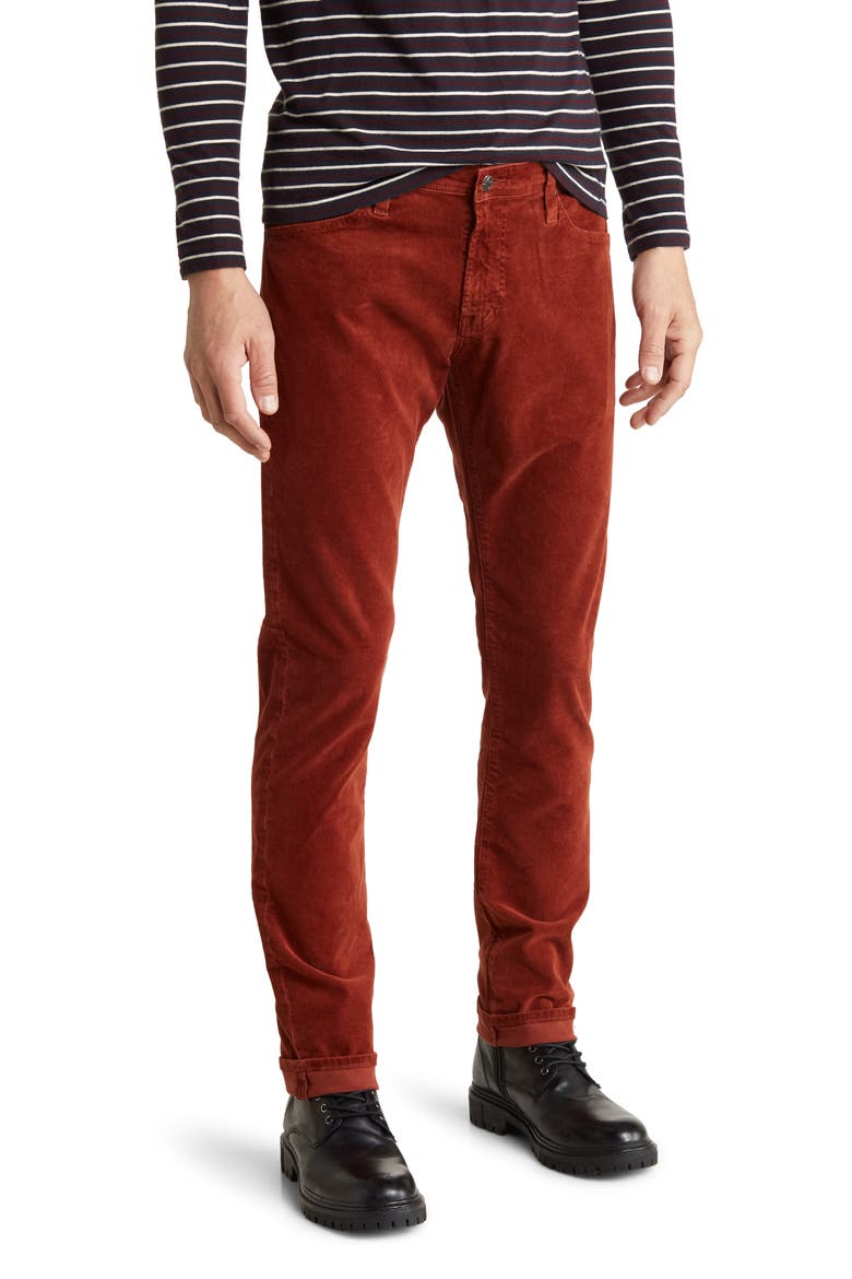 Tellis Slim Fit Corduroy Pants, Main, color, SULFUR RICH CRIMSON