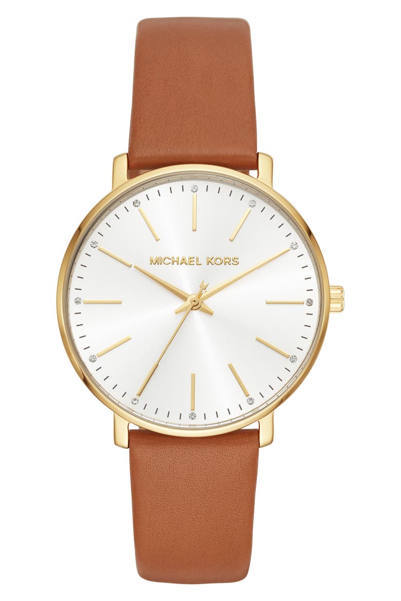 Pyper Leather Strap Watch, 38mm, Main, color, GOLD