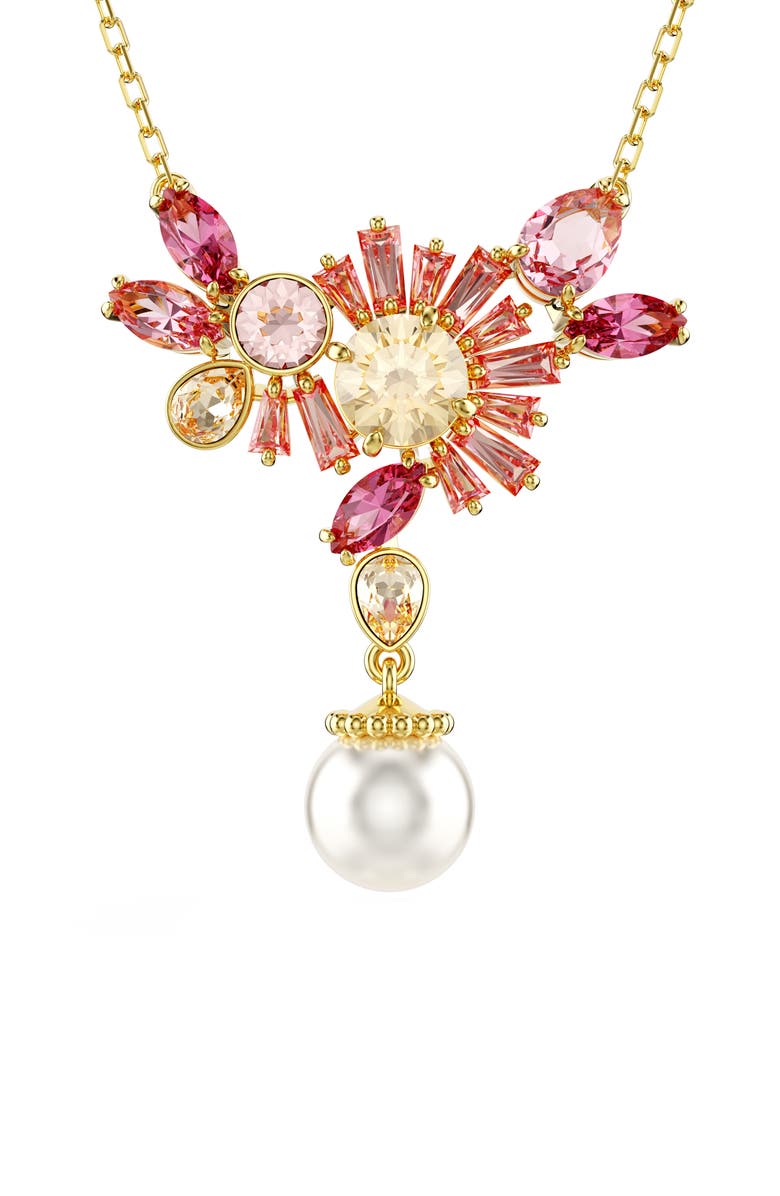 Swarovski Gema Crystal Flower & Imitation Pearl Pendant Necklace, Alternate, color, 