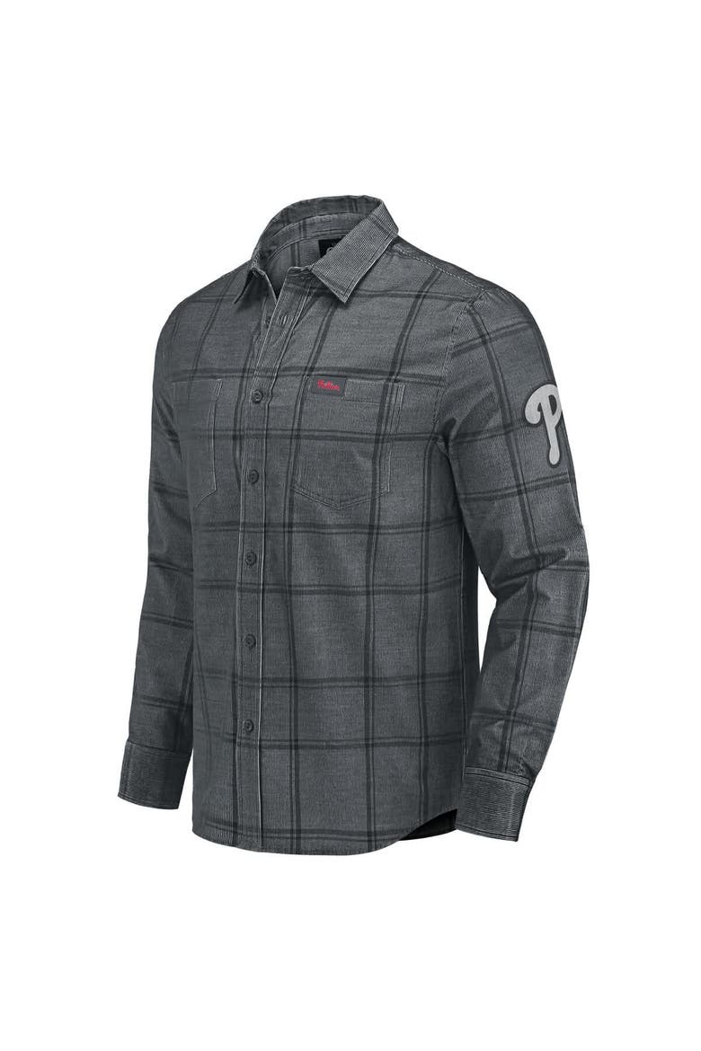 Men's Darius Rucker Collection by Fanatics Gray Philadelphia Phillies Thin Wale Corduroy Plaid Button Up Shirt, Alternate, color, Gray