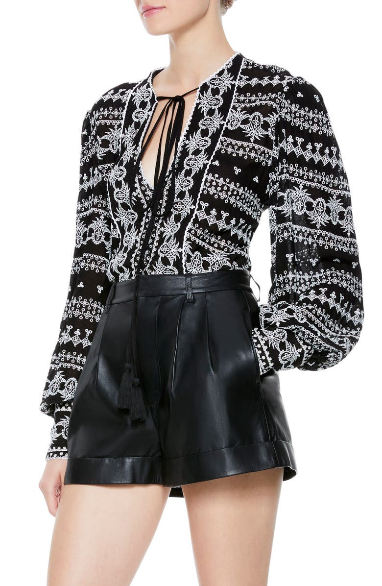 Alice + Olivia Ona Embroidered Tunic Top, Alternate, color,