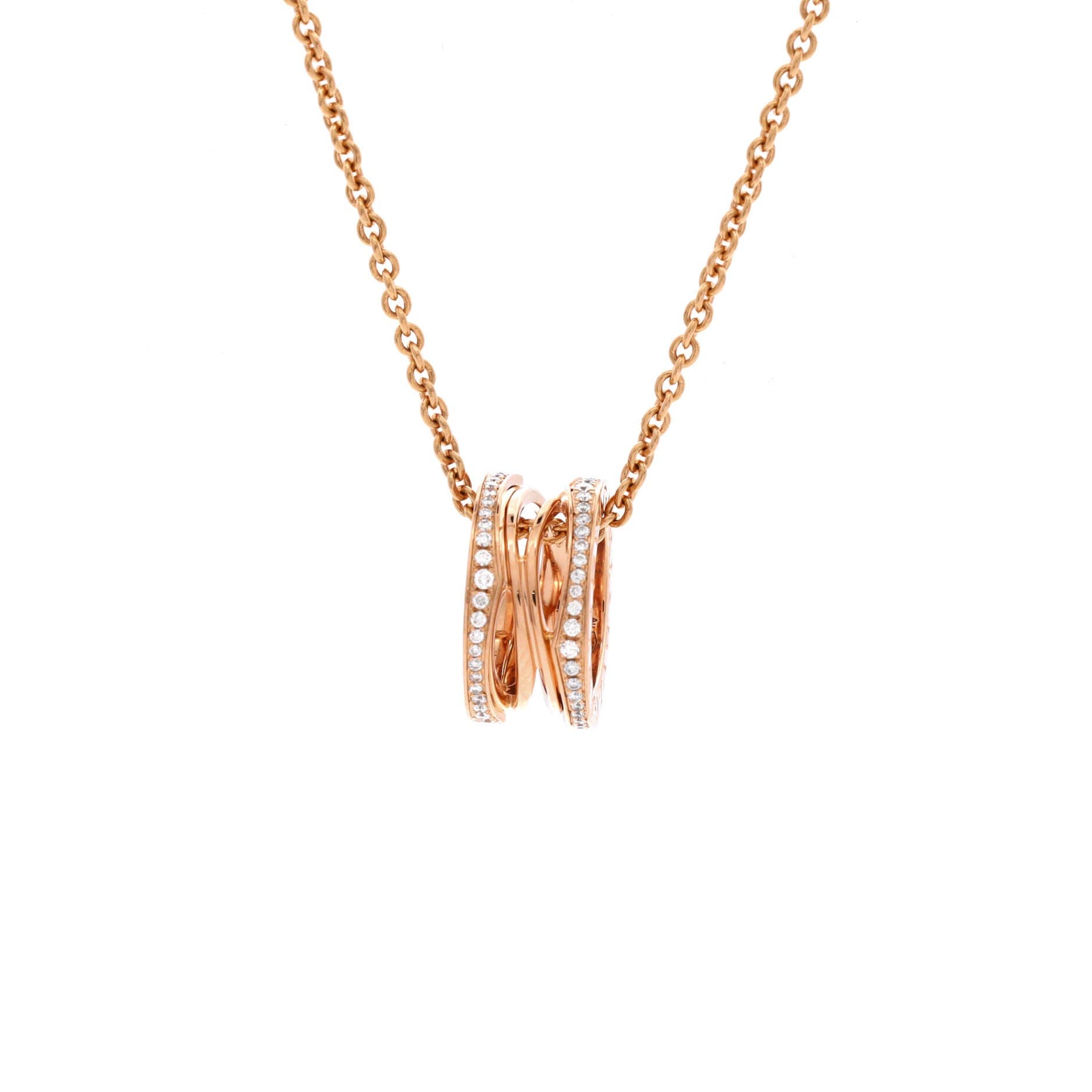 B.Zero1 Open Design Legend Zaha Hadid Pendant Necklace 18K Rose Gold with Diamonds, Main, color, Metallic Gold