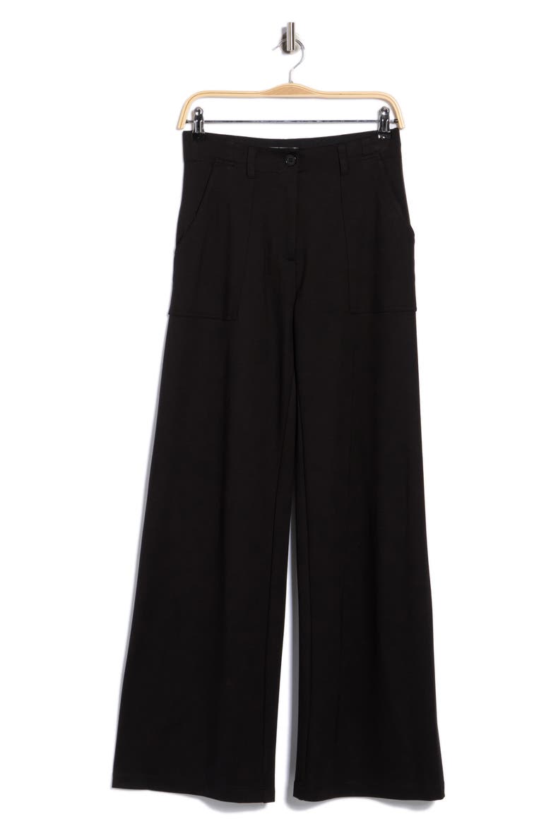 Ponte High Waist Wide Leg Pants, Alternate, color, BLACK-BLACK