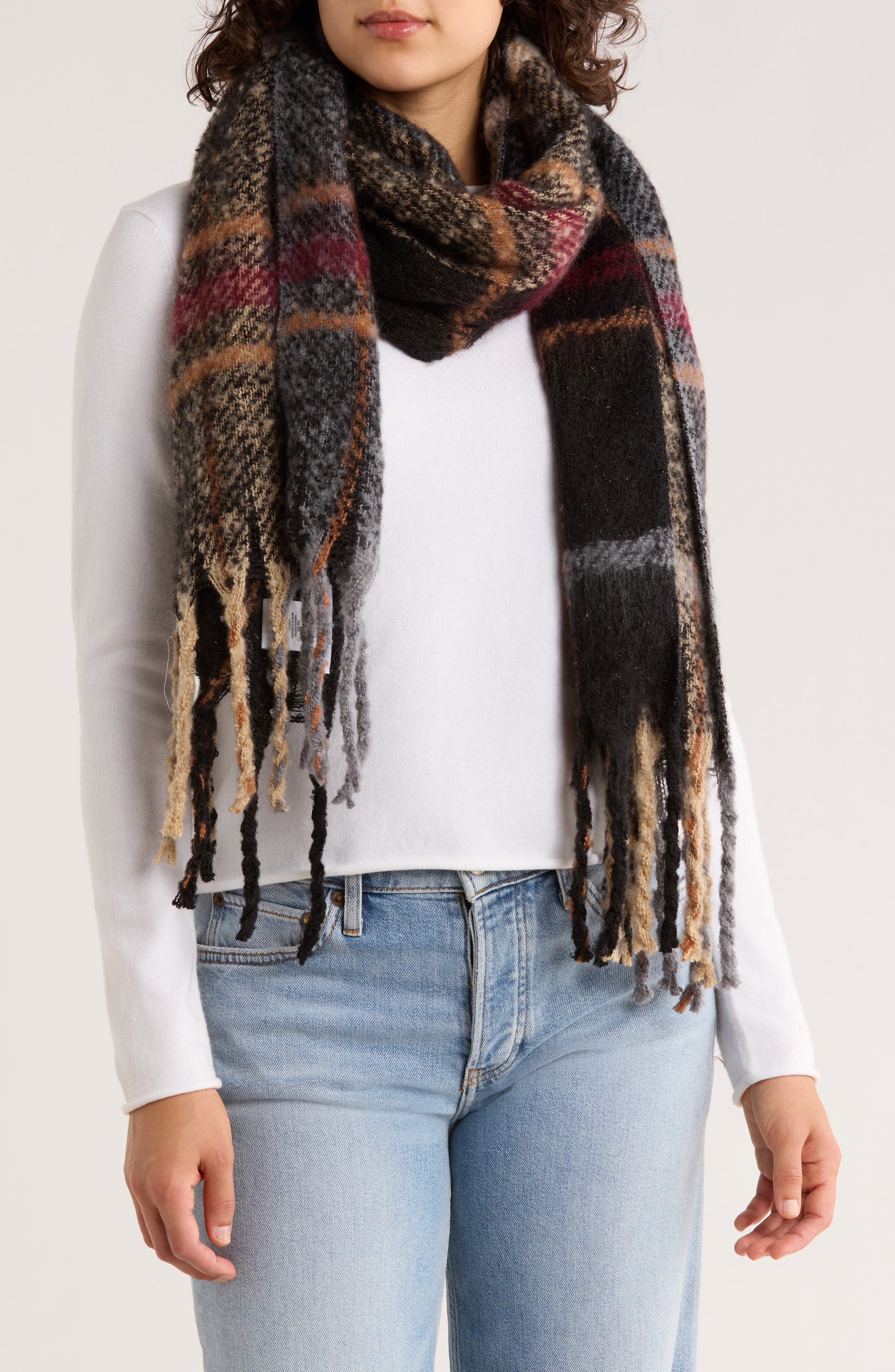 Steve Madden Tinsel Shine Plaid Scarf