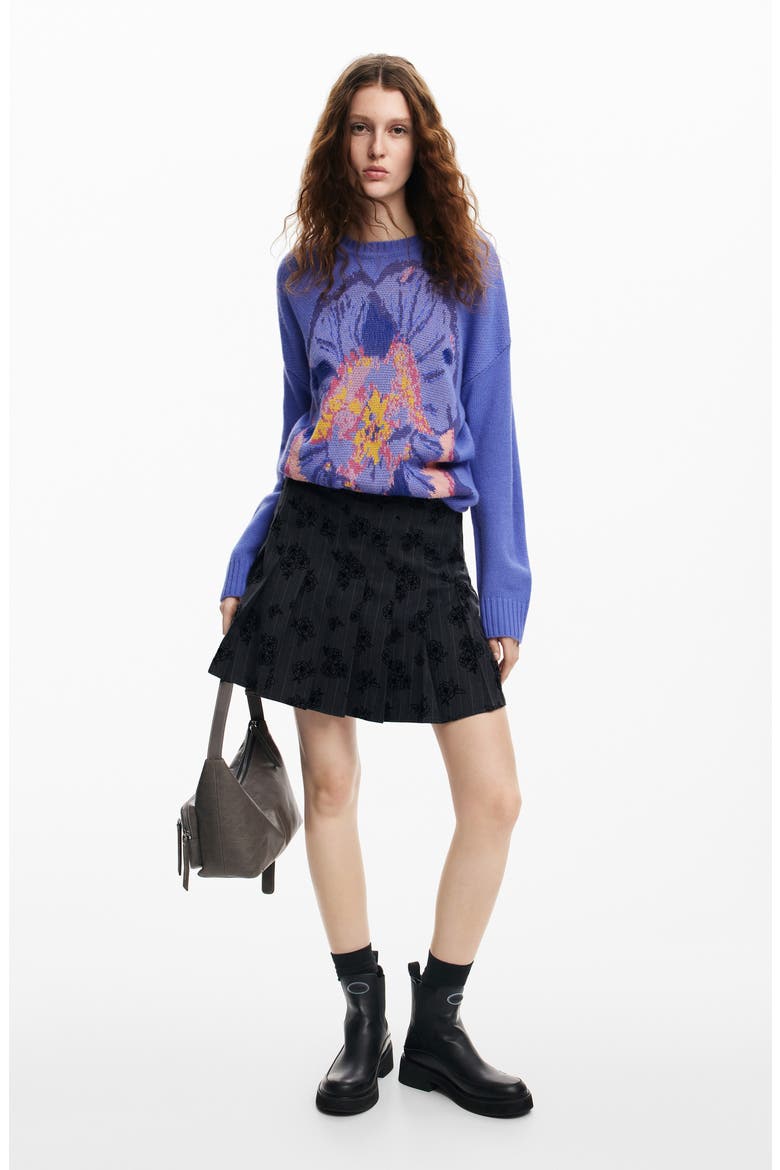 Dalian Tonal Embroidery Pleat Miniskirt, Alternate, color, BLACK