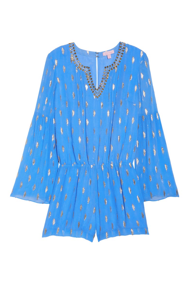 Ariele Silk Romper, Alternate, color, BLUE DIAMOND METALLIC CLIP