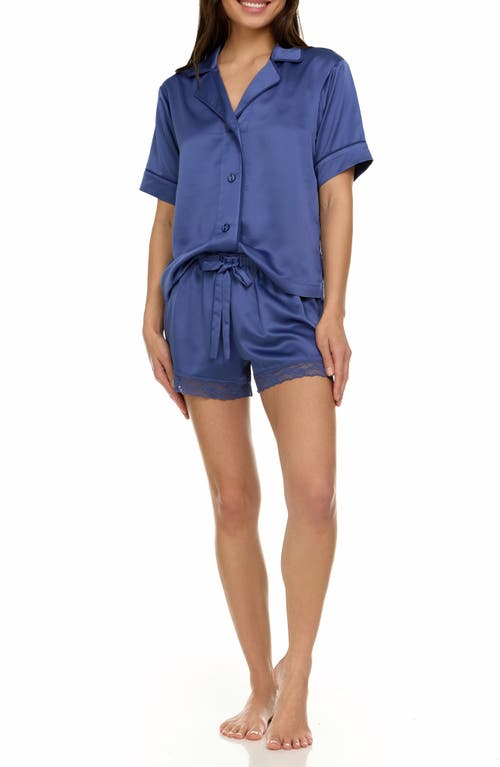 Flora Nikrooz Selena Satin Charmeuse Short Pajamas In Navy