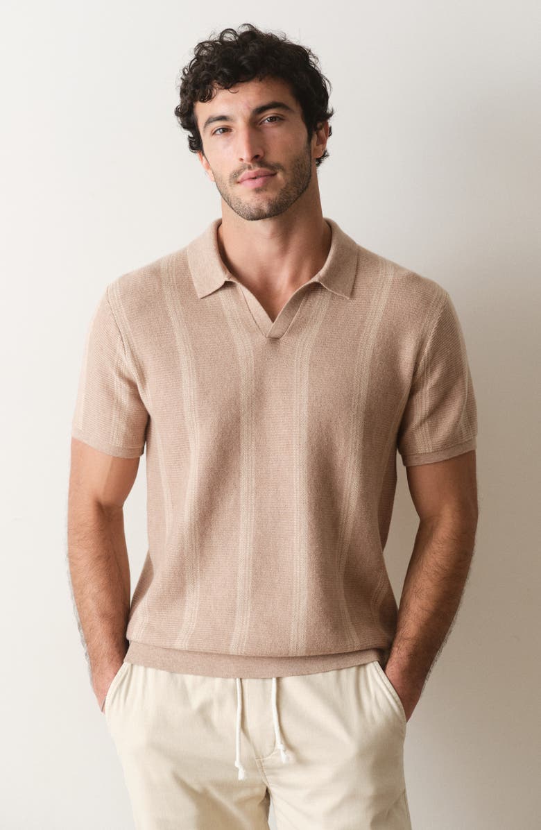 Marine Layer Liam Cotton Blend Polo Sweater, Alternate, color, Driftwood Stripe