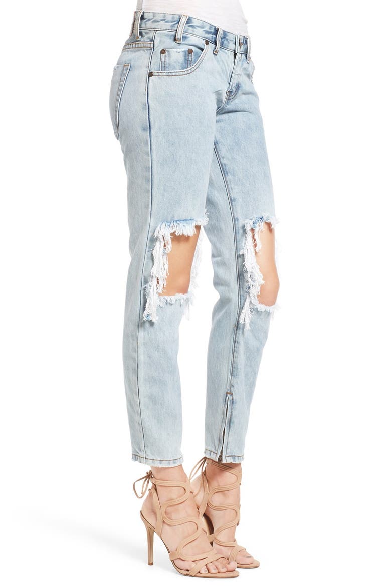 'Freebird' Destroyed Skinny Jeans, Alternate, color, BLUE MALT
