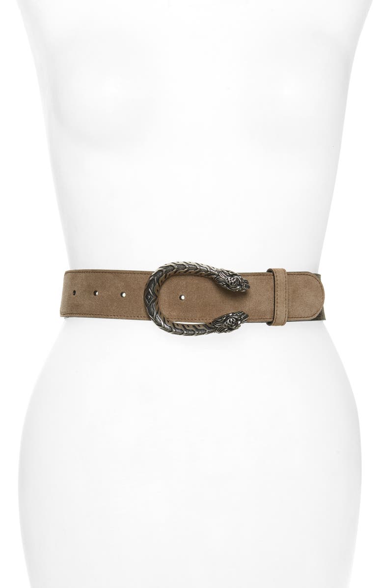 Gucci Tiger Head Spur Buckle Belt, Main, color, 
