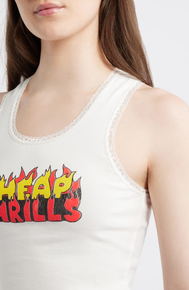 Daydreamer Cheap Thrills Lace Trim Graphic Tank, Alternate, color, Vintage White