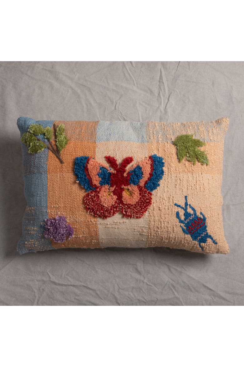 Indoor/Outdoor Woven Fabric Pillow with Tufting, Embroidery, and Insects, Multicolor, Alternate, color, Multicolor