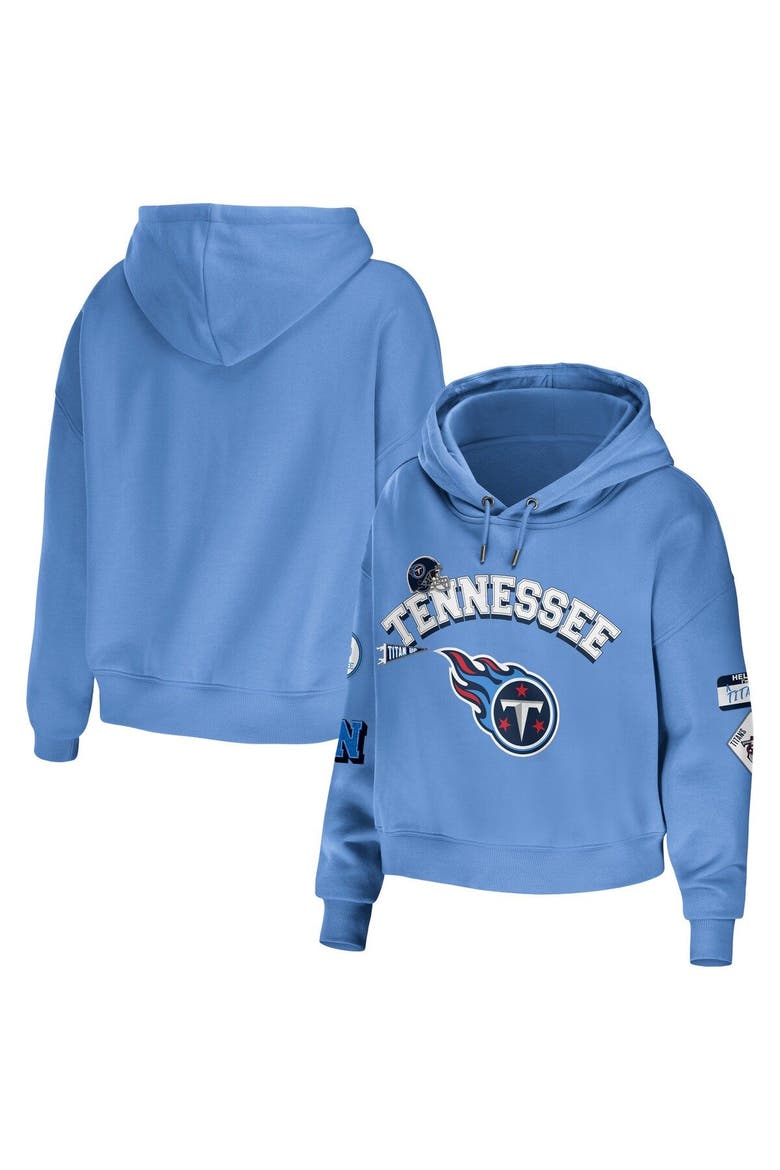 Women's WEAR by Erin Andrews Light Blue Tennessee Titans Modest Cropped Pullover Hoodie, Main, color, Light Blue
