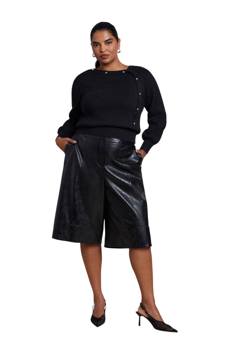 Button Detail Sweater (plus), Alternate, color, BLACK ONYX