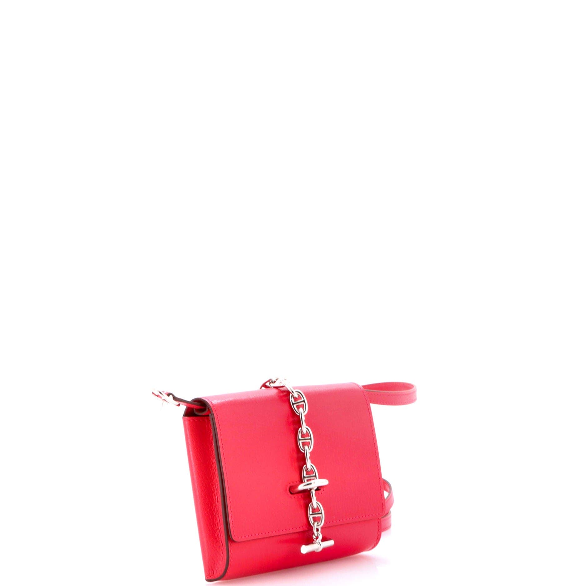 Pre-Owned Hermes Chaine d'Ancre Compact Wallet on Strap Chevre Chamkila, Alternate, color, Framboise