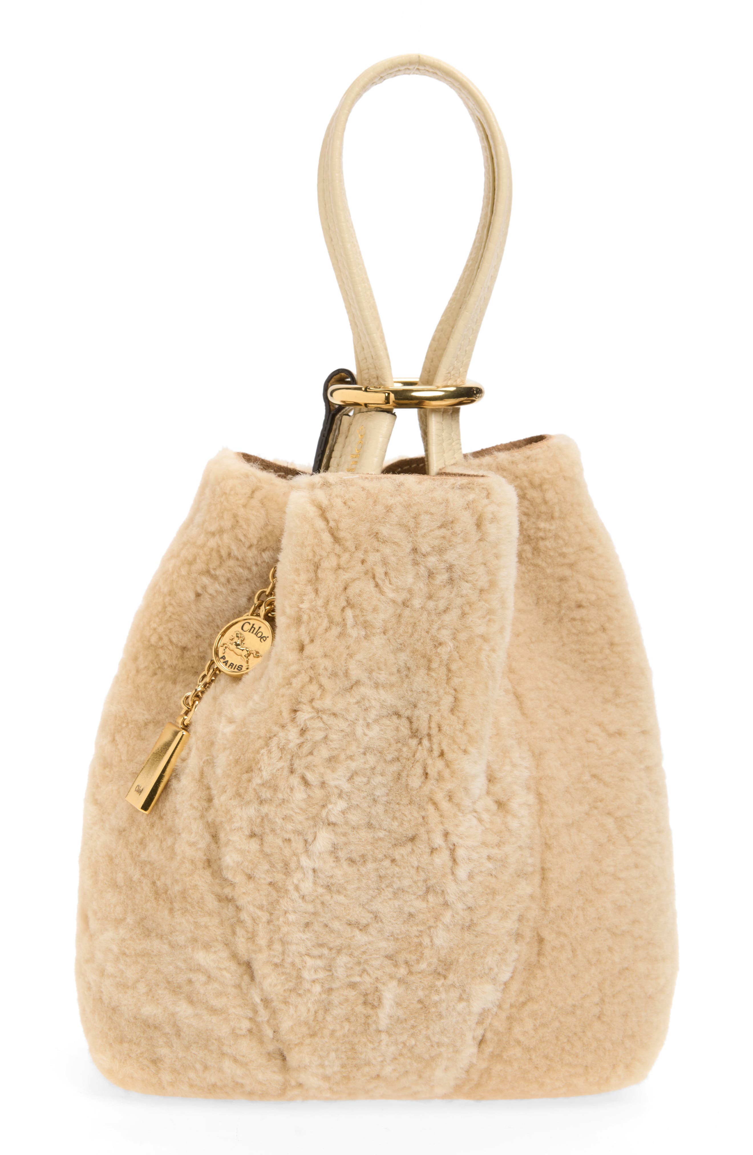 Spin Shearling Leather Mini Bucket Bag, Alternate, color, SWEET BEIGE