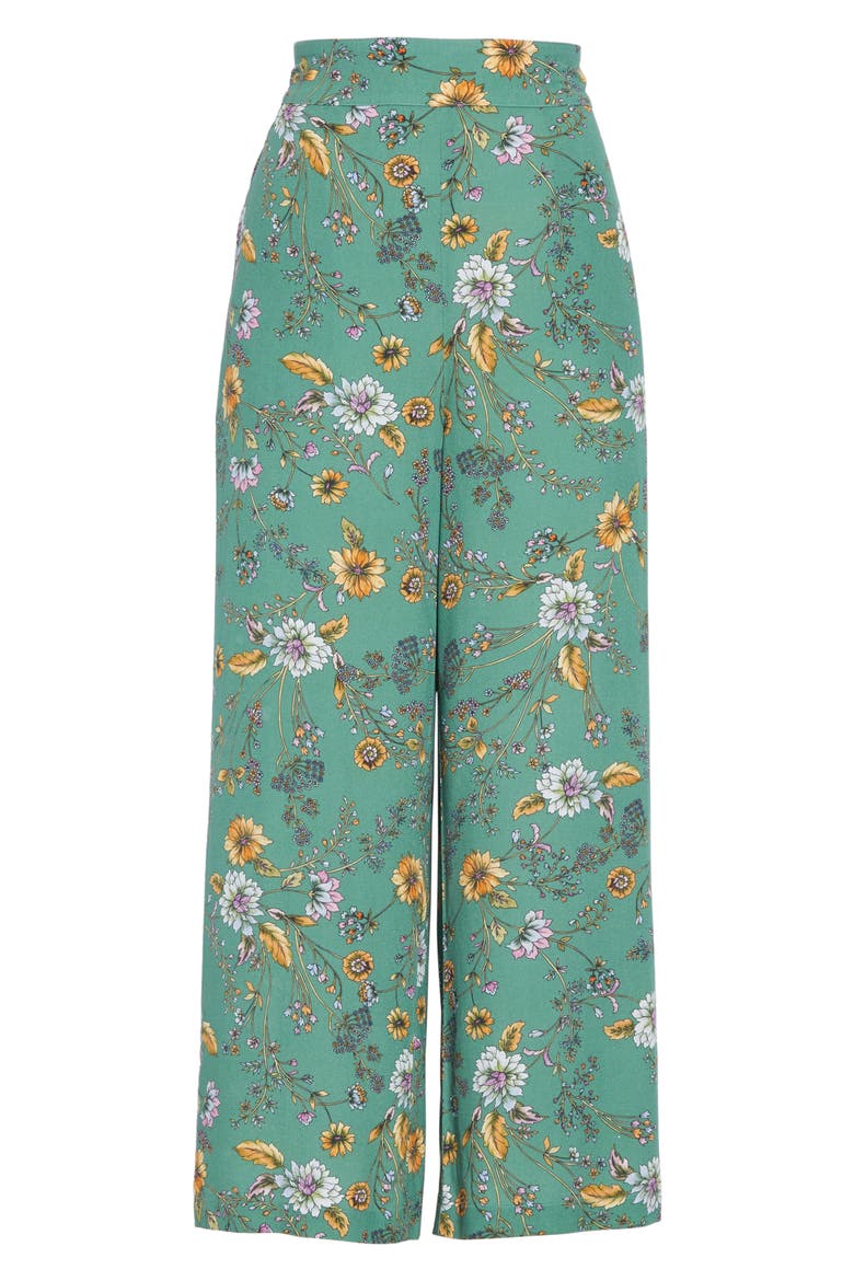 Pam Floral Smock Back Wide Leg Pants, Alternate, color, JADE FIELD FLOWER