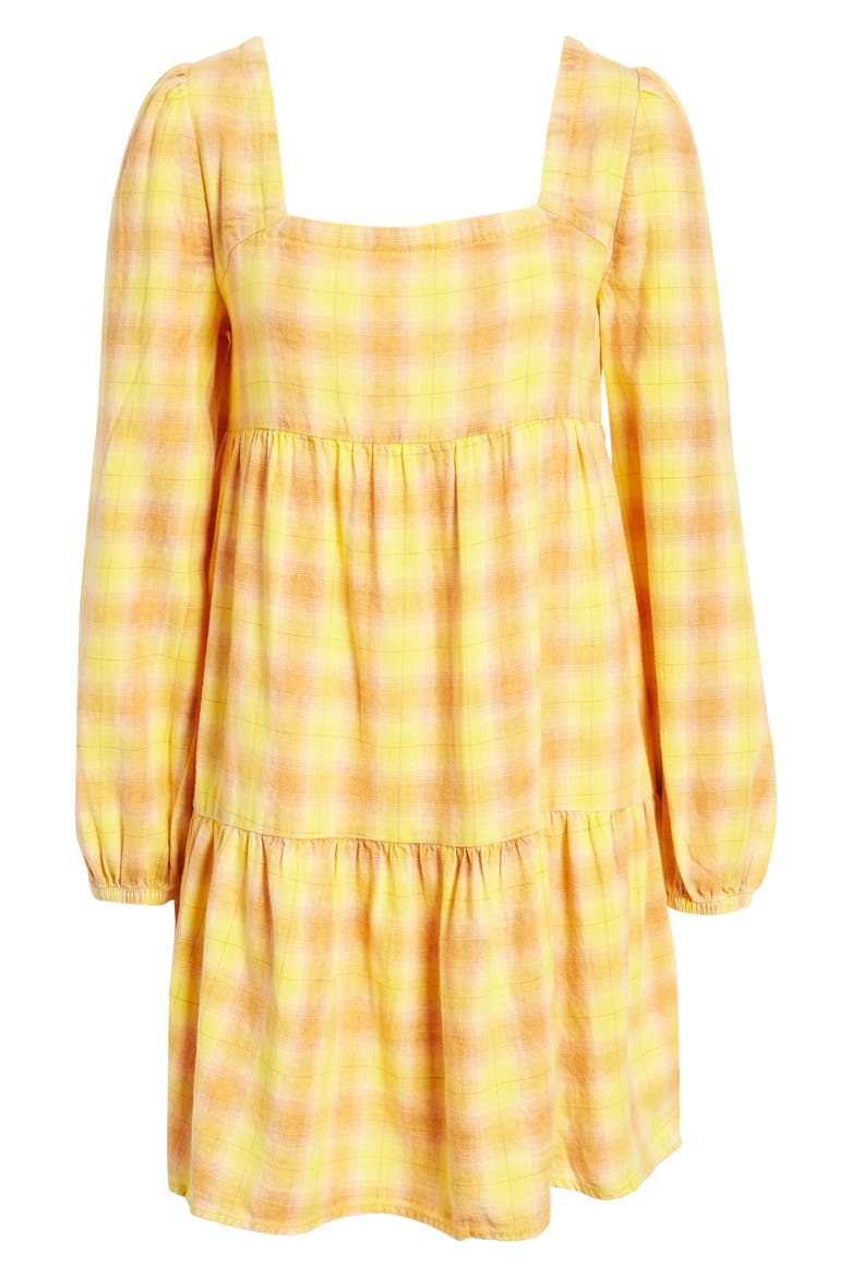 Plaid Long Sleeve Minidress, Alternate, color, YELLOW- TAN JORDY PLAID