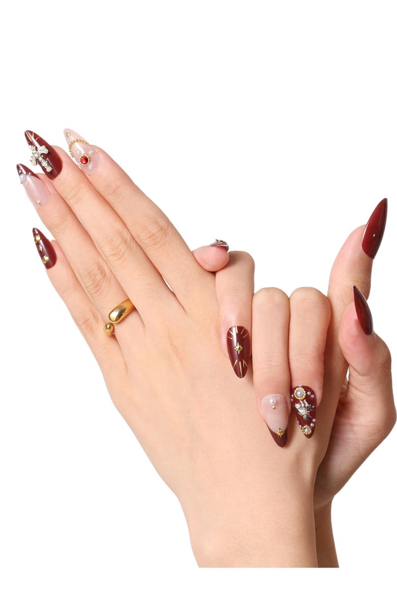 Burgundy Cherub Red French Tip Press On, Alternate, color, Red