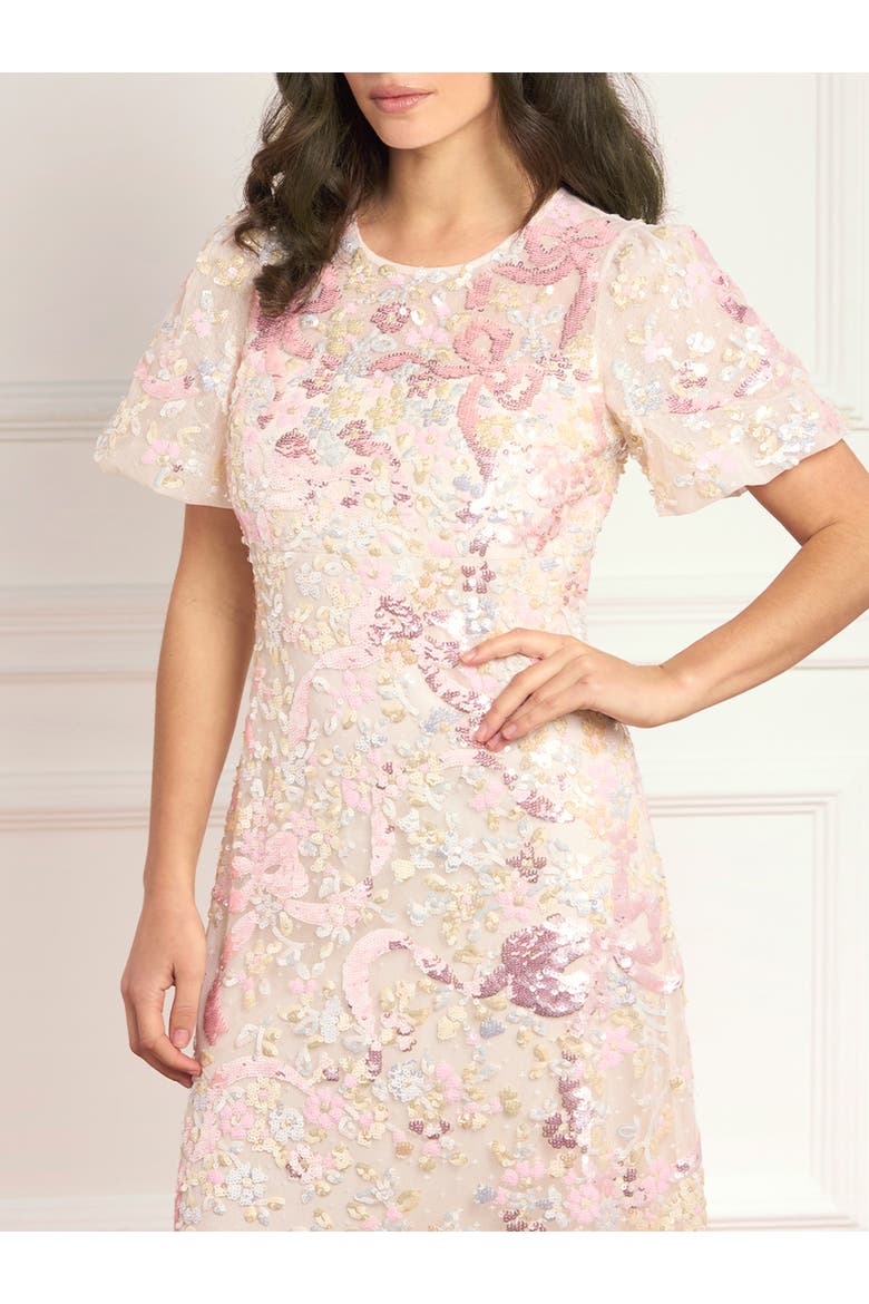 Dancing Ribbon Puff Sleeve Gown, Alternate, color, Cream/Multi